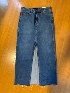 stradivarius Dark Blue Denim Wide-Leg Skirt with Front Slit